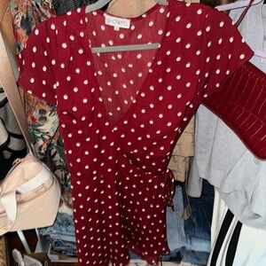 Red Polka Dot Wrap Dress